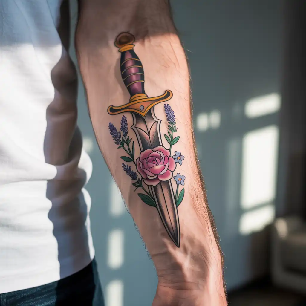 Floral Dagger Tattoo