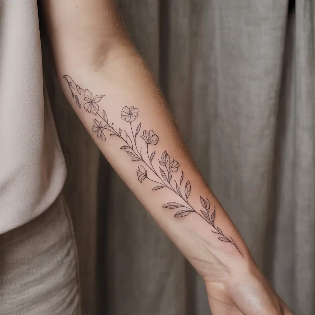 Floral Linework Lower Arm Tattoo