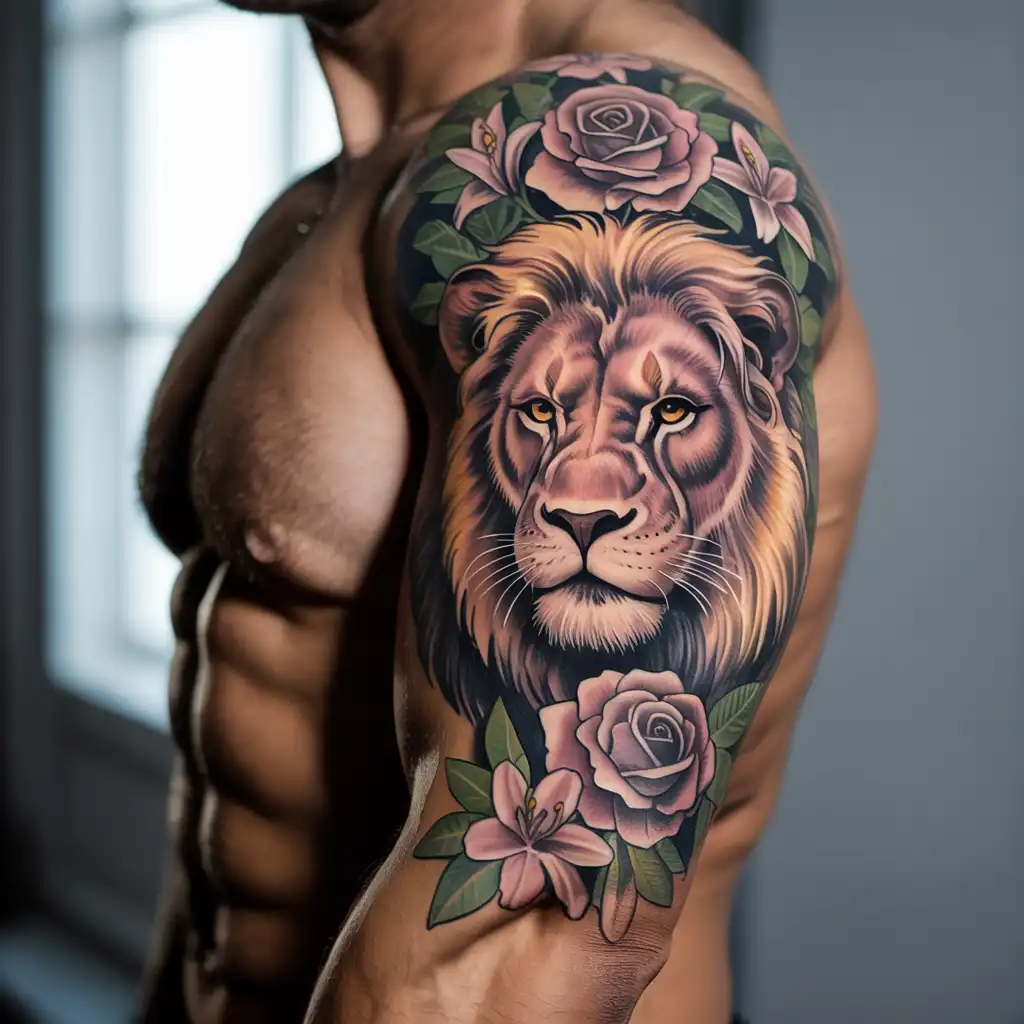 Floral Lion Tattoo Design