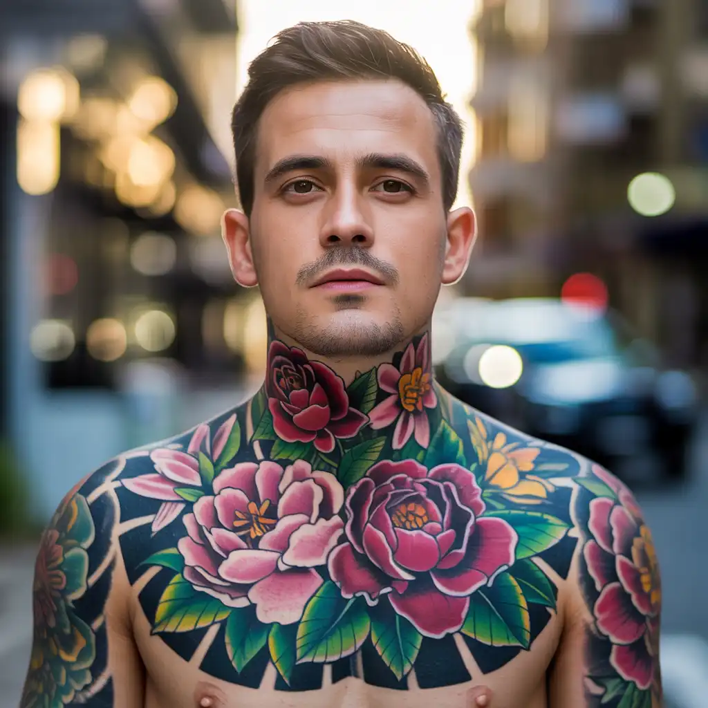 Floral Neck Tattoo