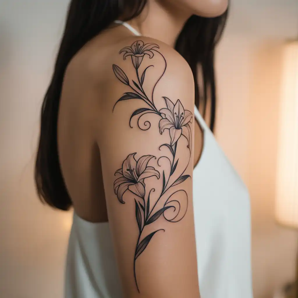 Floral Negative Space Upper Arm Tattoo