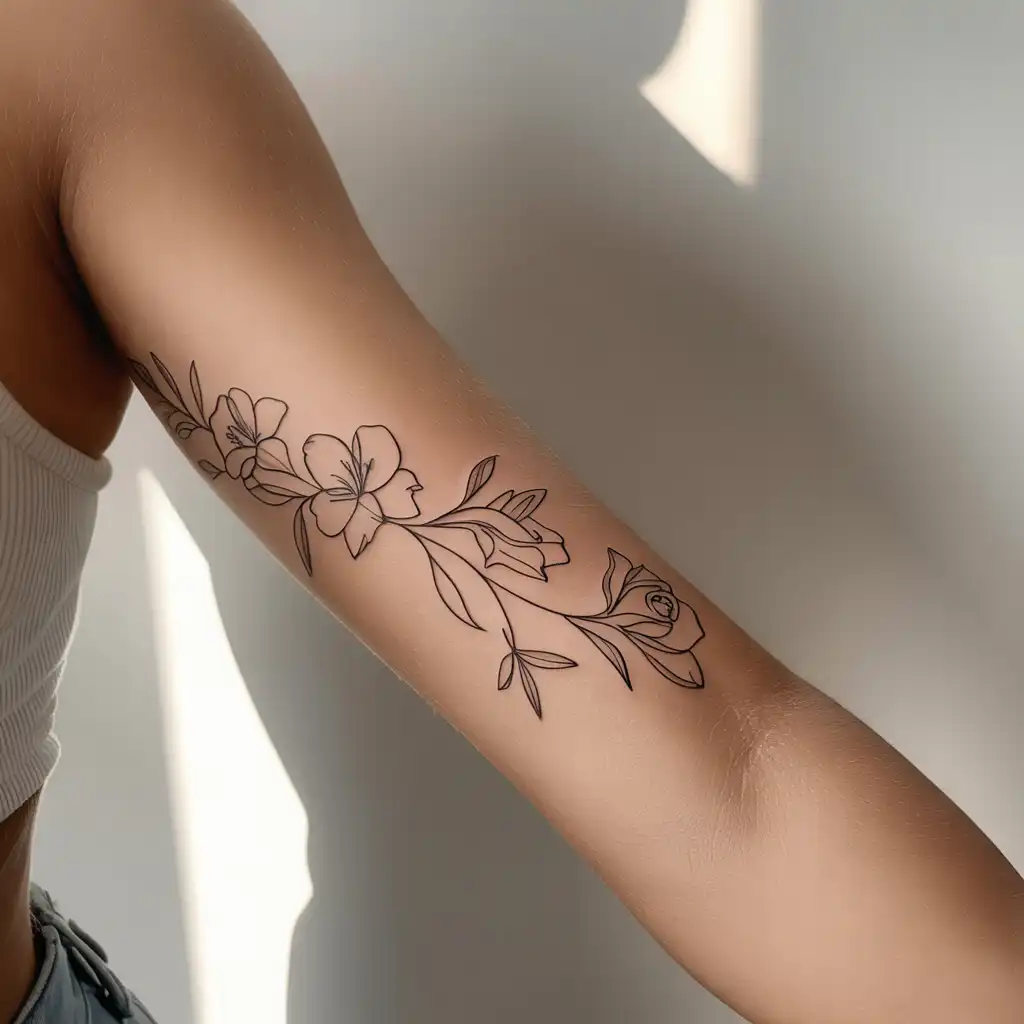 Floral Outline Lower Arm Tattoo