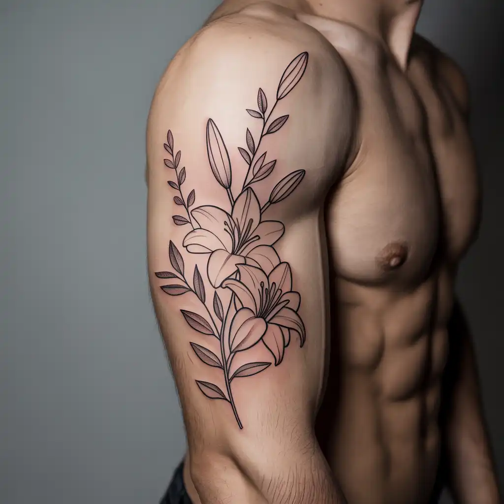 Floral Outline Tattoo with Negative Space