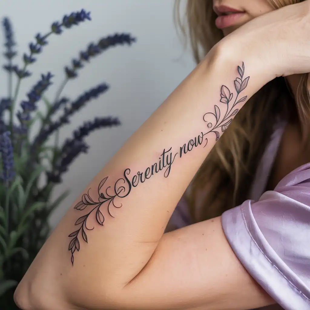 Floral Script Combination Lower Arm Tattoo