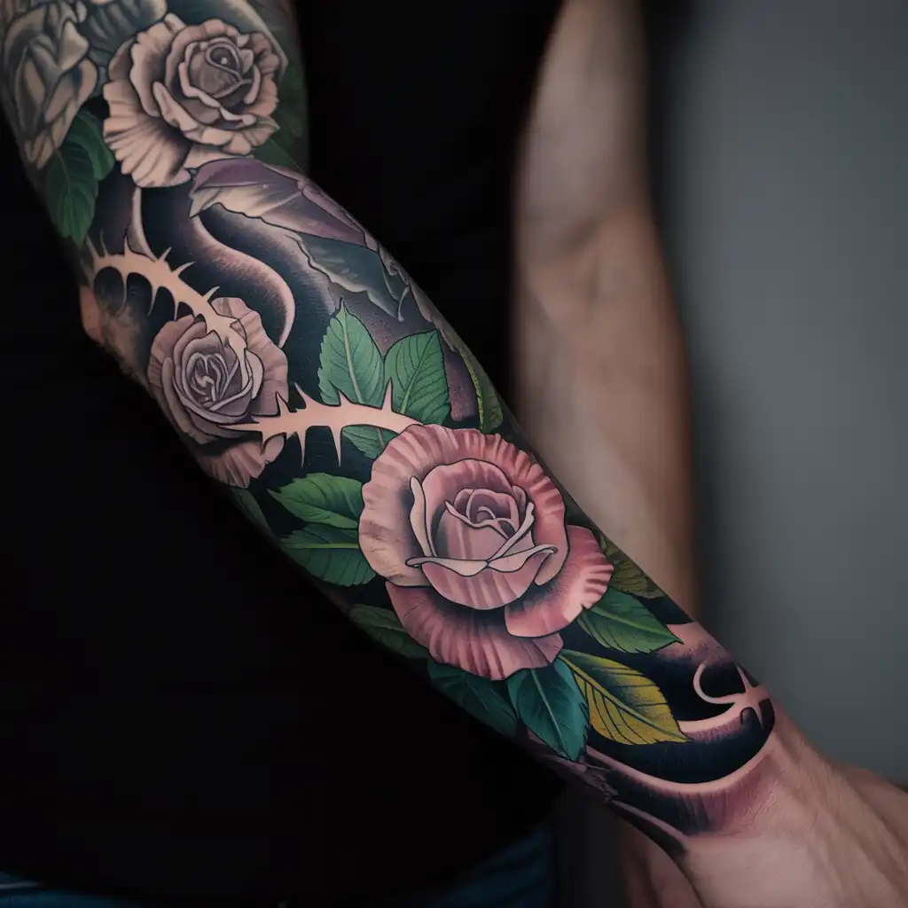 Floral Sleeve with Bold Shading