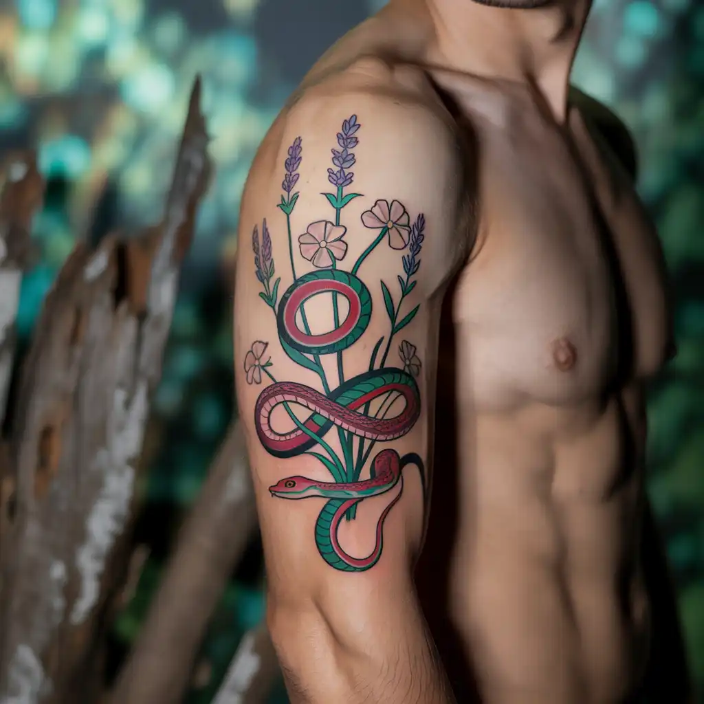 Floral Snake Tattoo