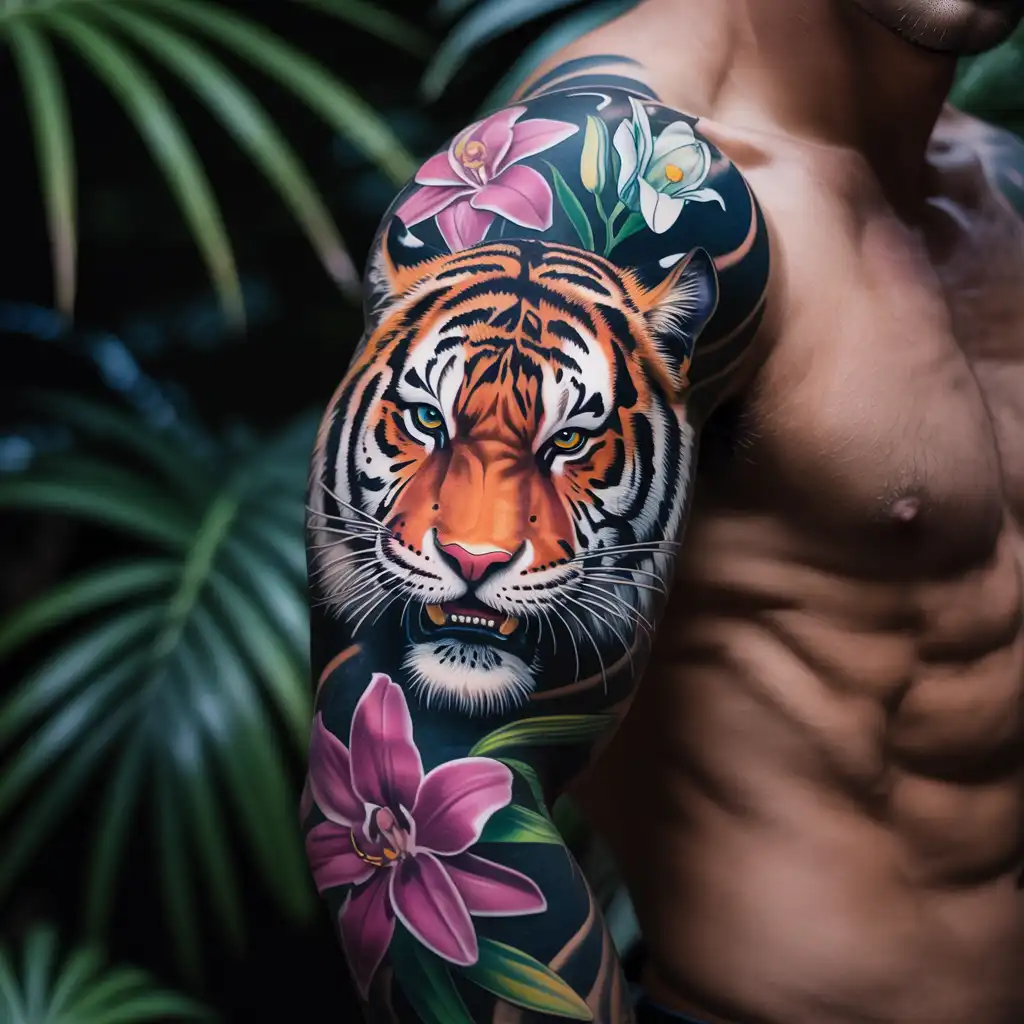 Floral Tiger Tattoo