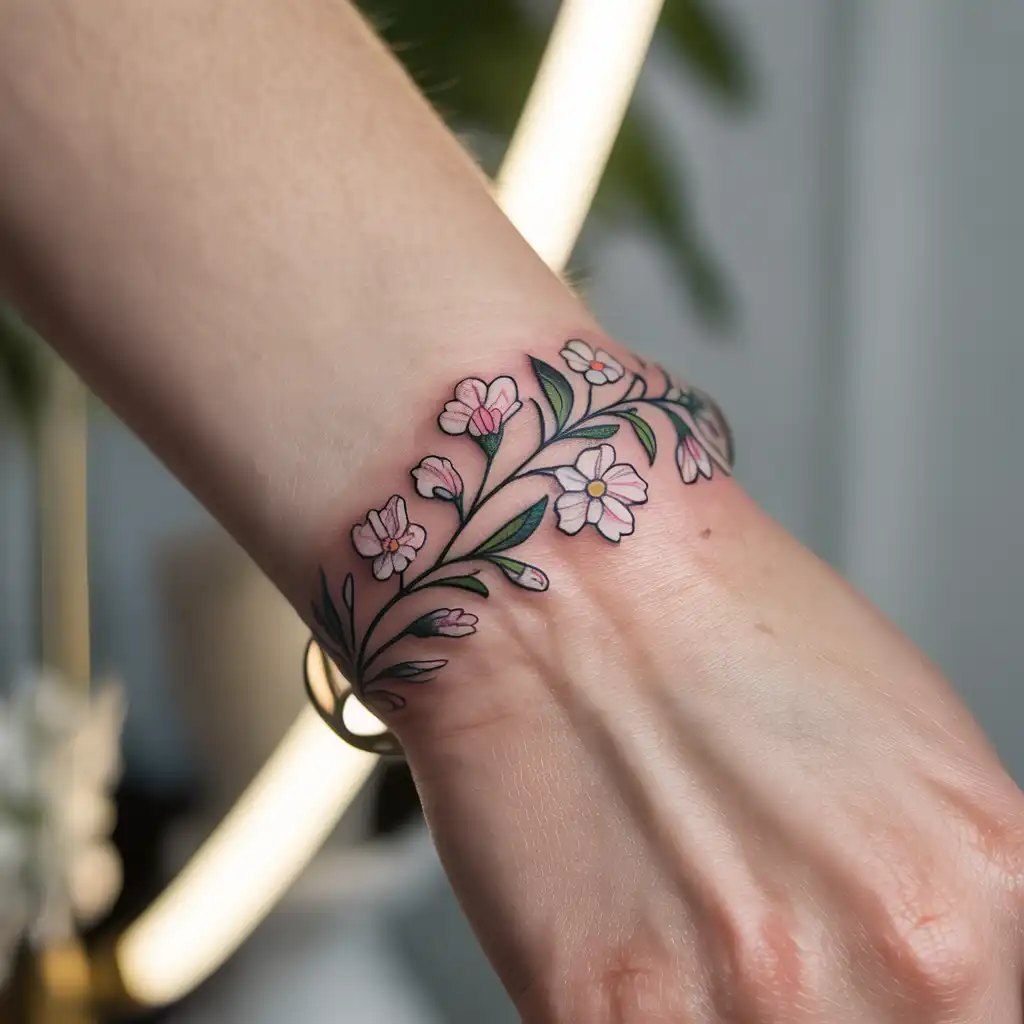 Floral Vine Bracelet Tattoo