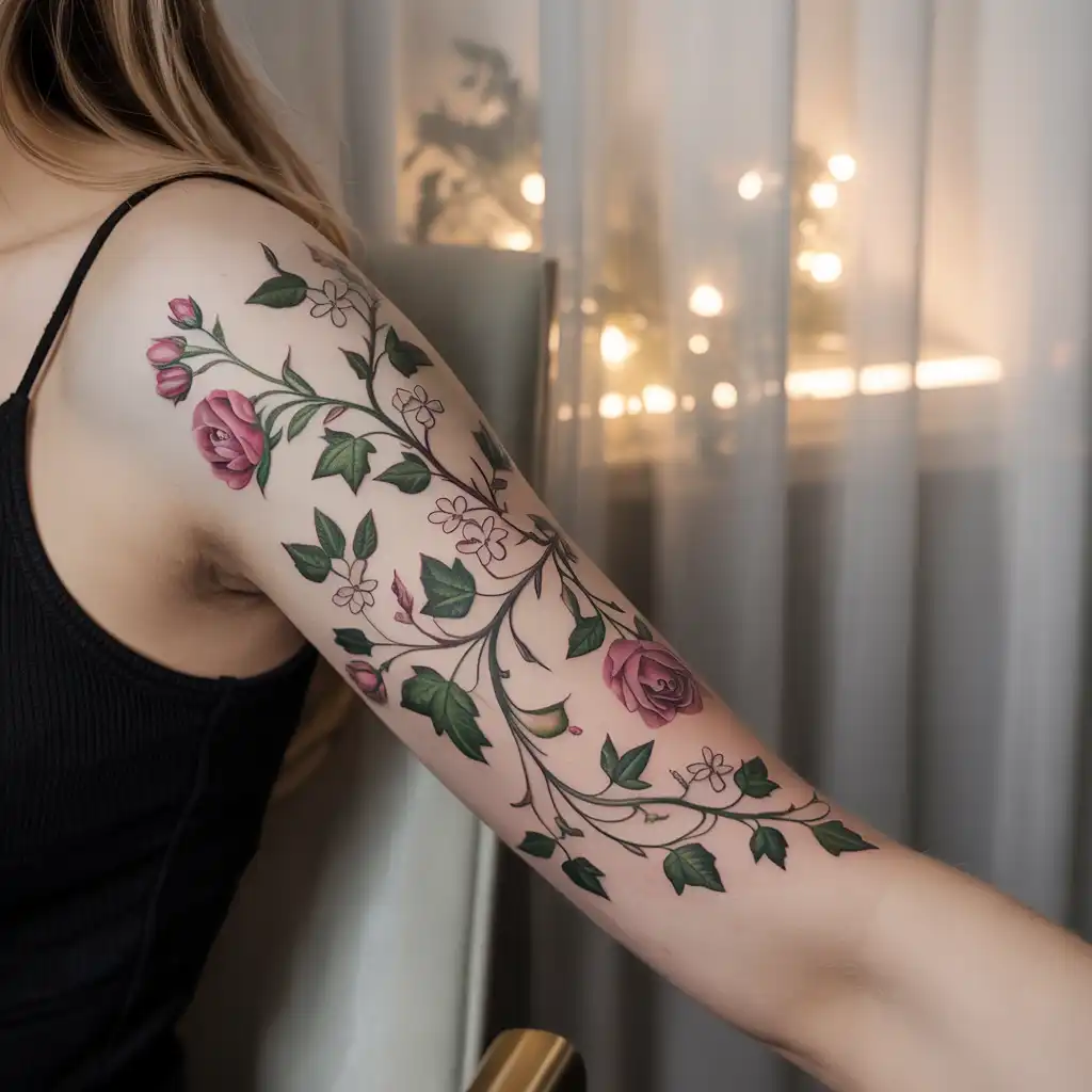 Floral Vine Lower Arm Tattoo