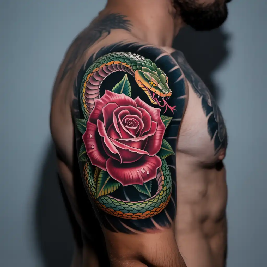 Flower and Snake Tattoo