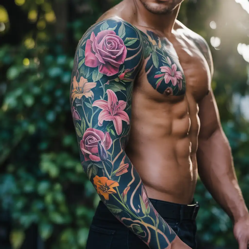 Full Arm Floral Flow Tattoo