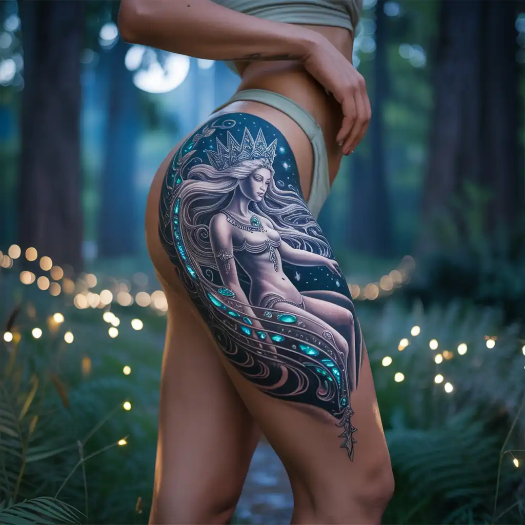 Goddess Thigh Tattoo With Divine Power