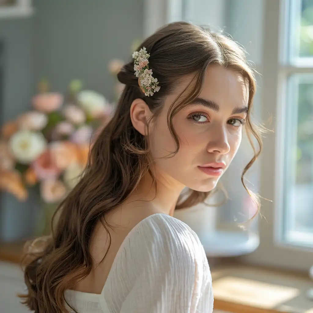 Half Up with Floral Clip