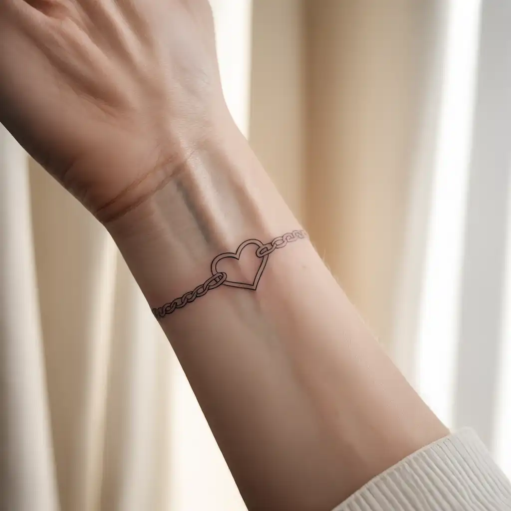 Heart Chain Bracelet Tattoo