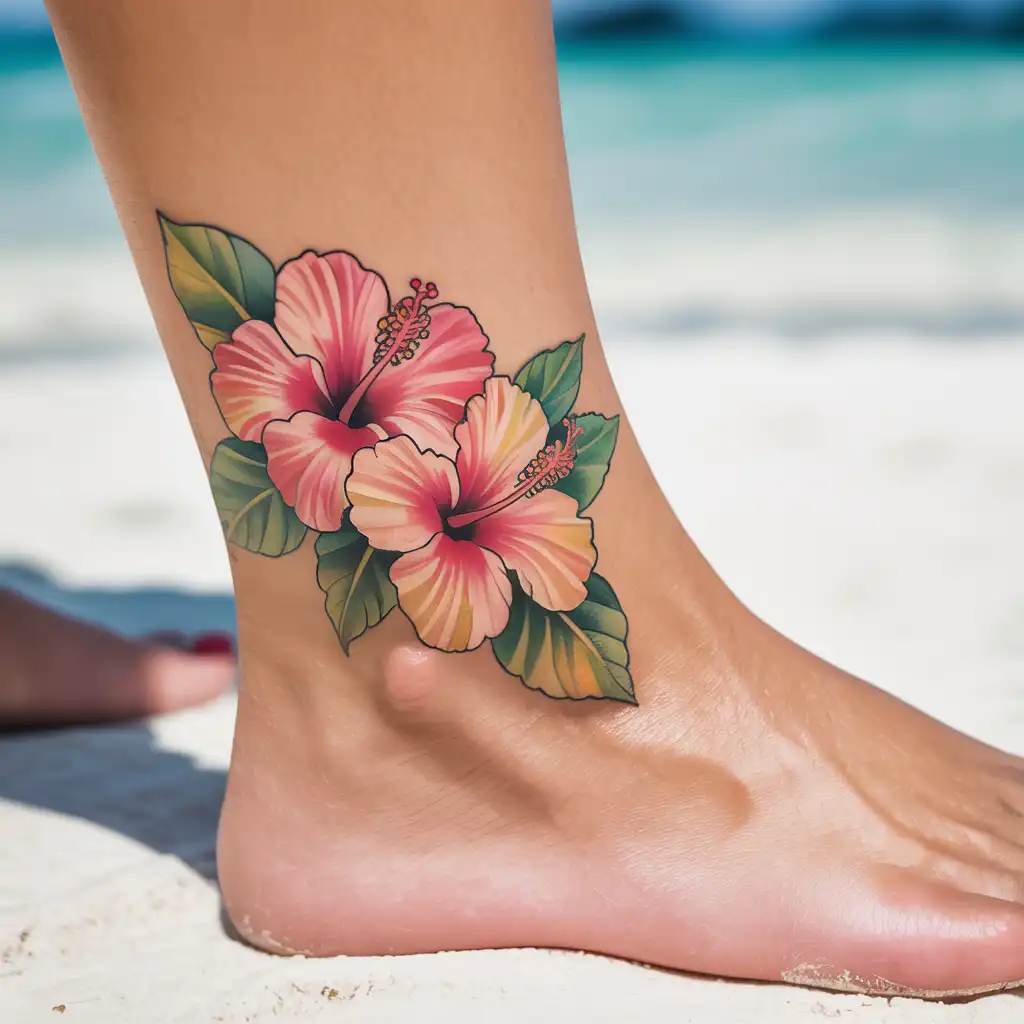 Hibiscus Flower Ankle Tattoo