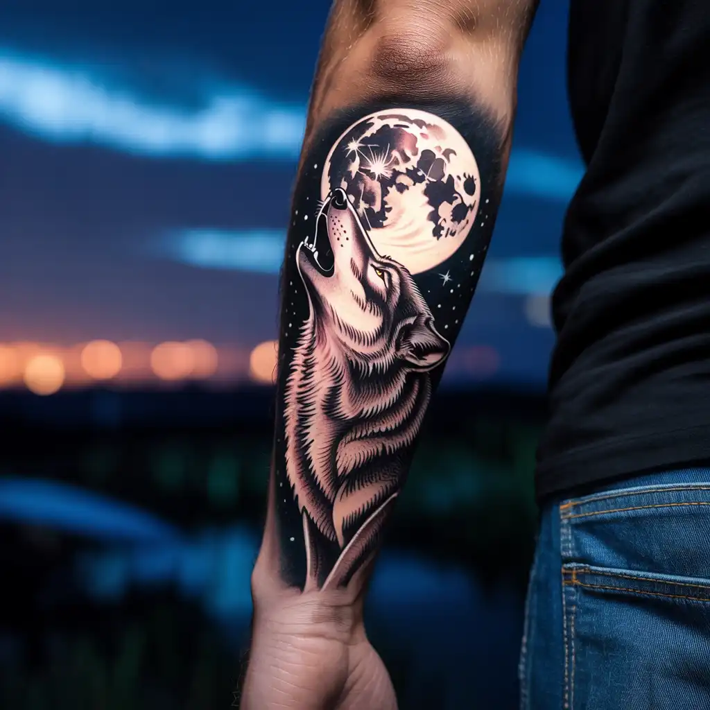 Howling Wolf Moon Tattoo