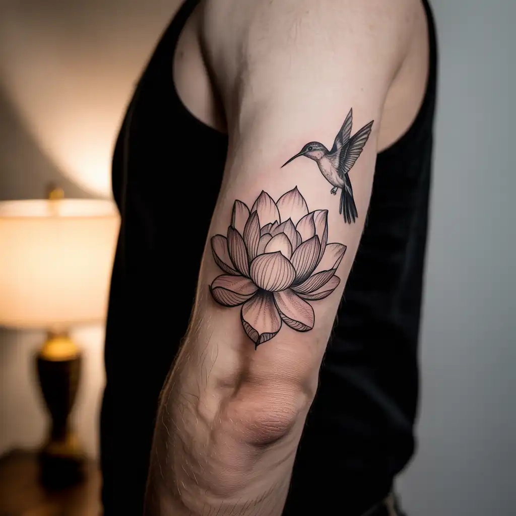 Hummingbird And Lotus Tattoo