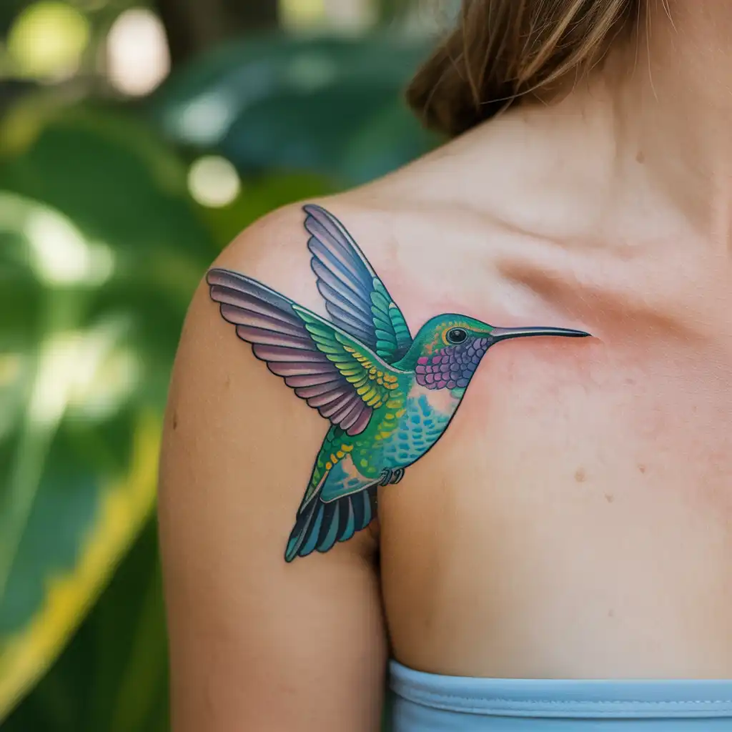 Hummingbird Shoulder Tattoo