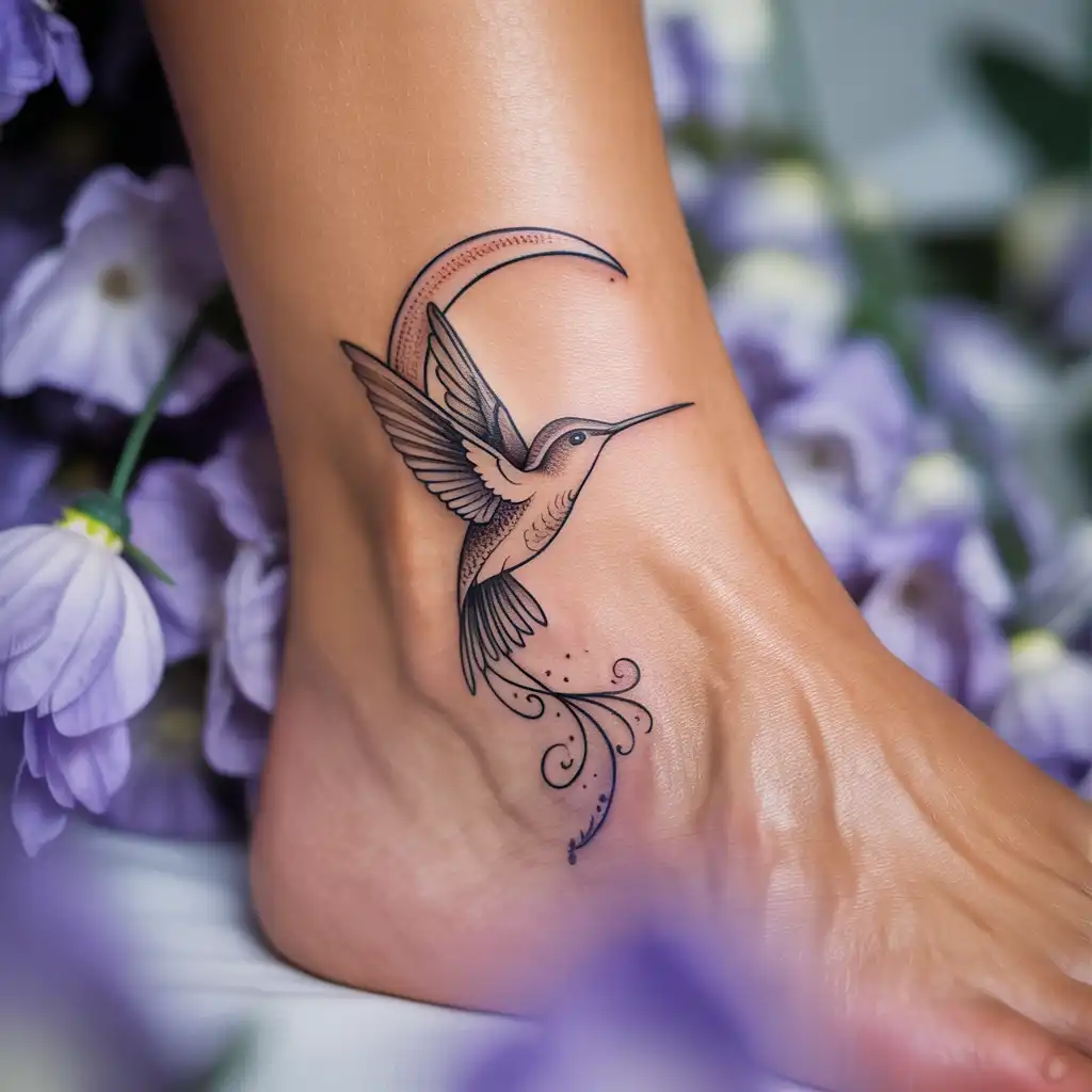 Hummingbird With Crescent Moon Tattoo
