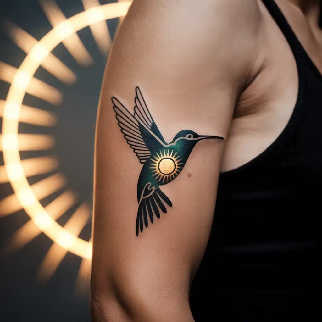 Hummingbird With Sun Tattoo