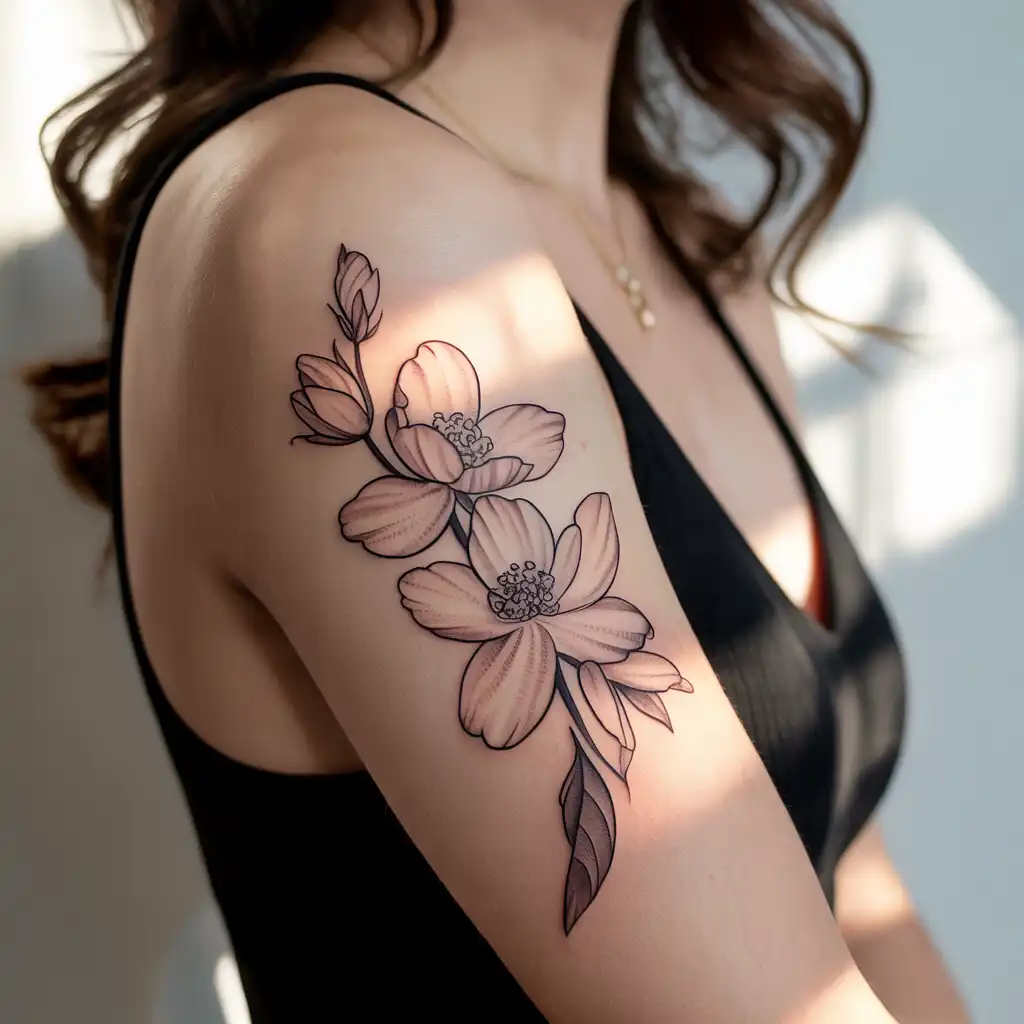 Jasmine Flower Upper Arm Tattoo