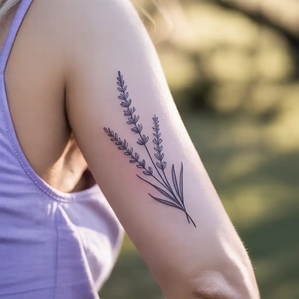 Lavender Sprig Lower Arm Tattoo