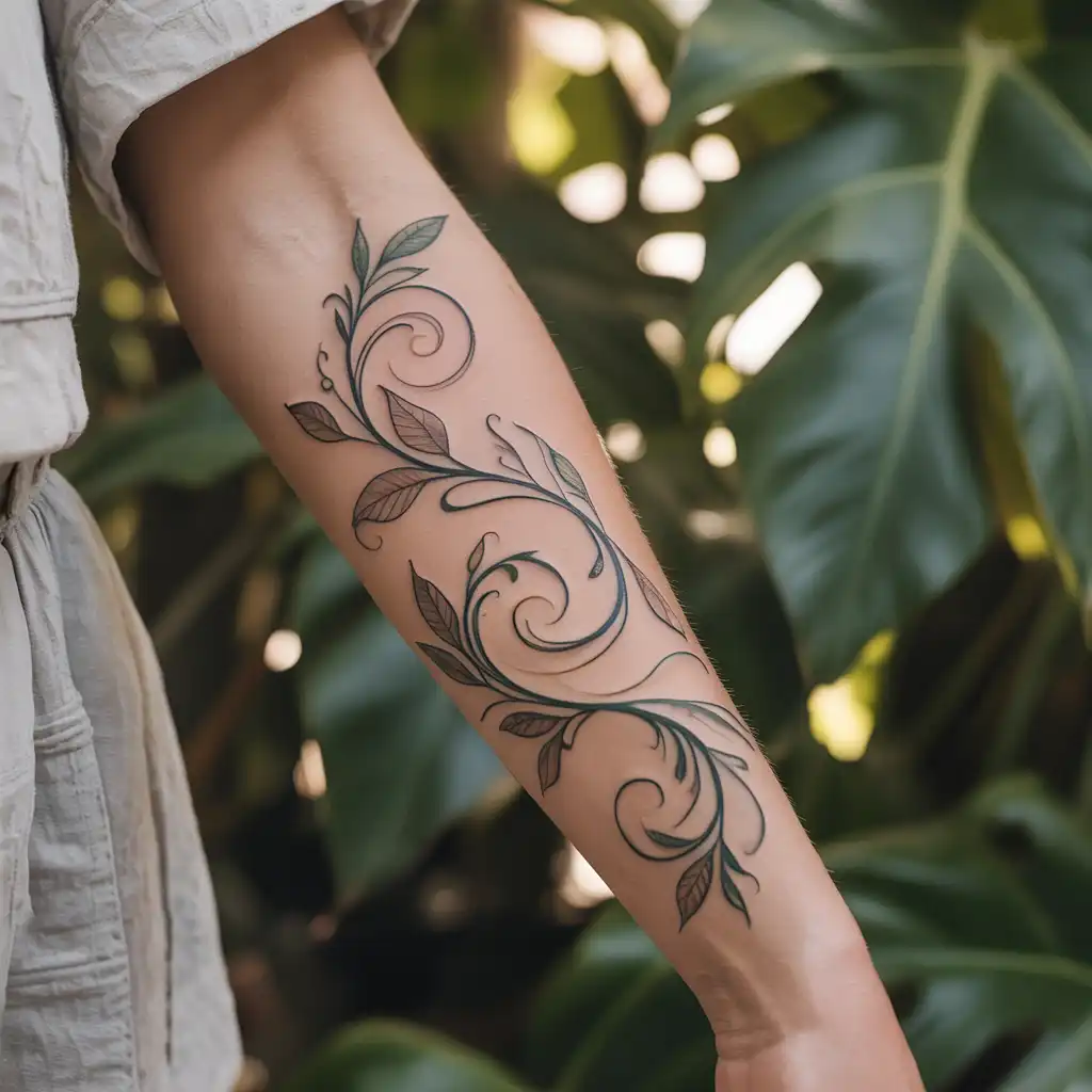 Leafy Vine Spiral Tattoo