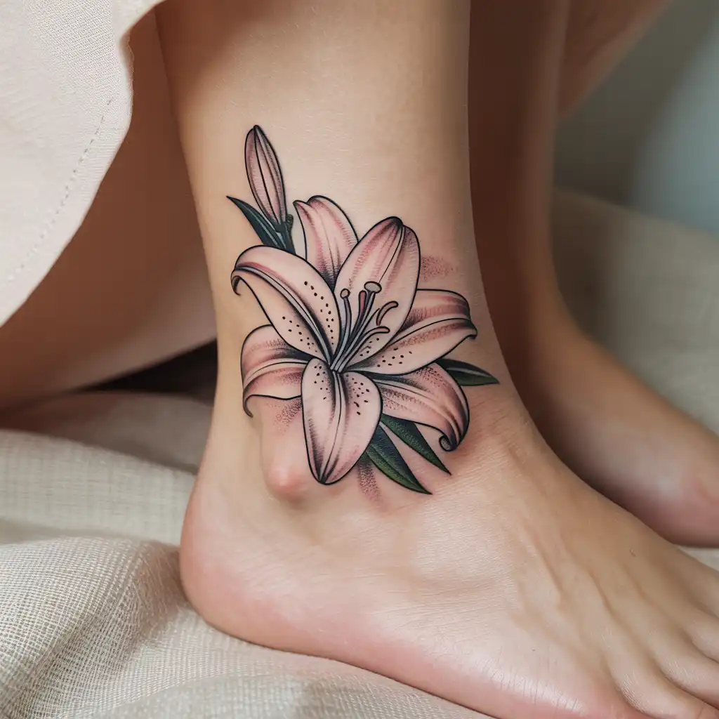 Lily Flower Ankle Tattoo