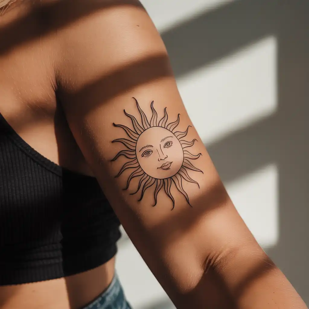 Linework Sun Face Tattoo