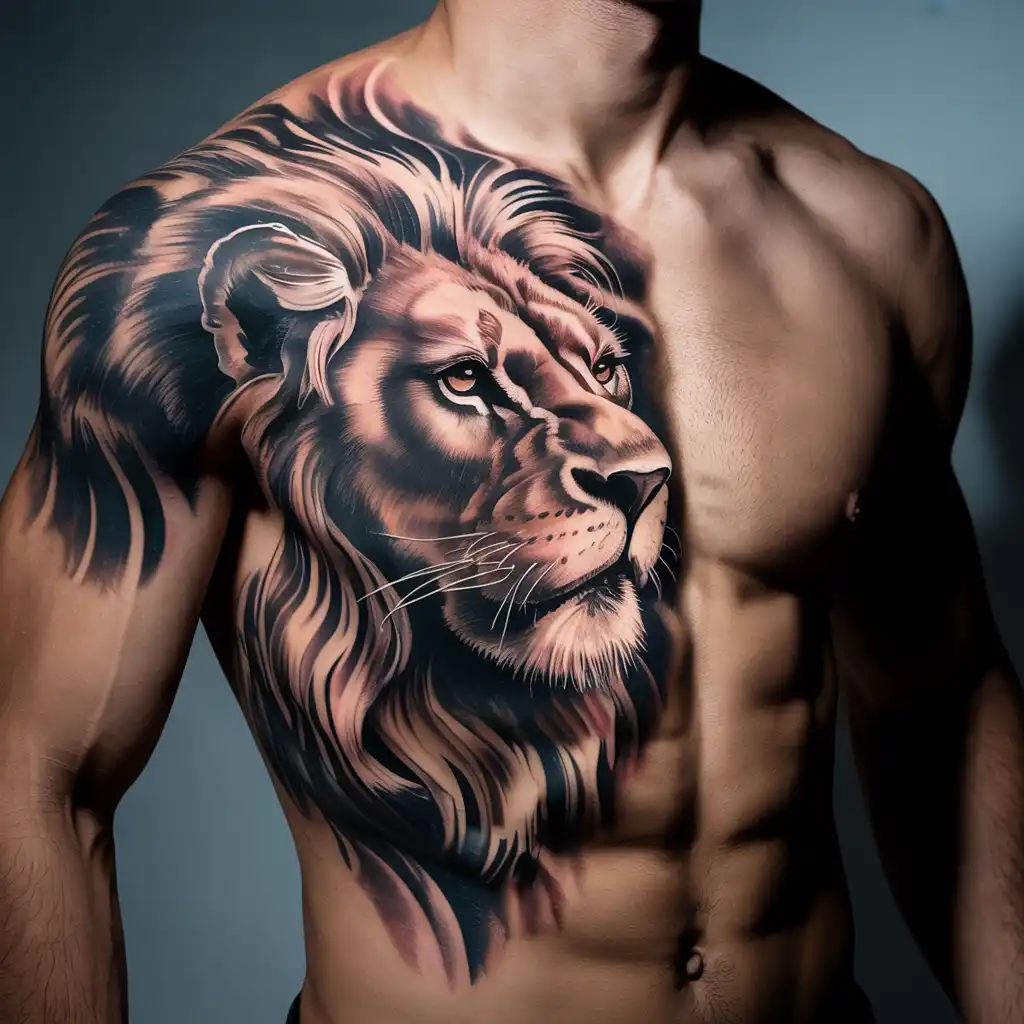 Lion Head Rib Tattoo