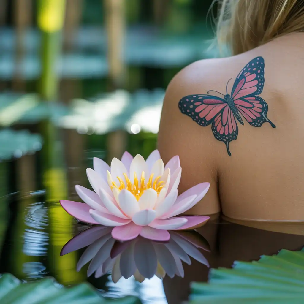 Lotus And Butterfly Tattoo