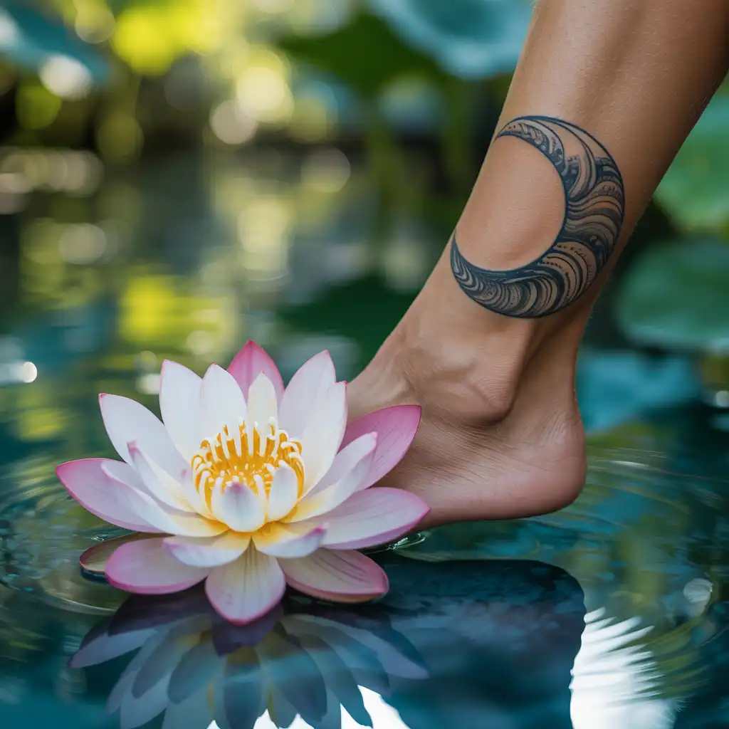 Lotus And Crescent Moon Tattoo