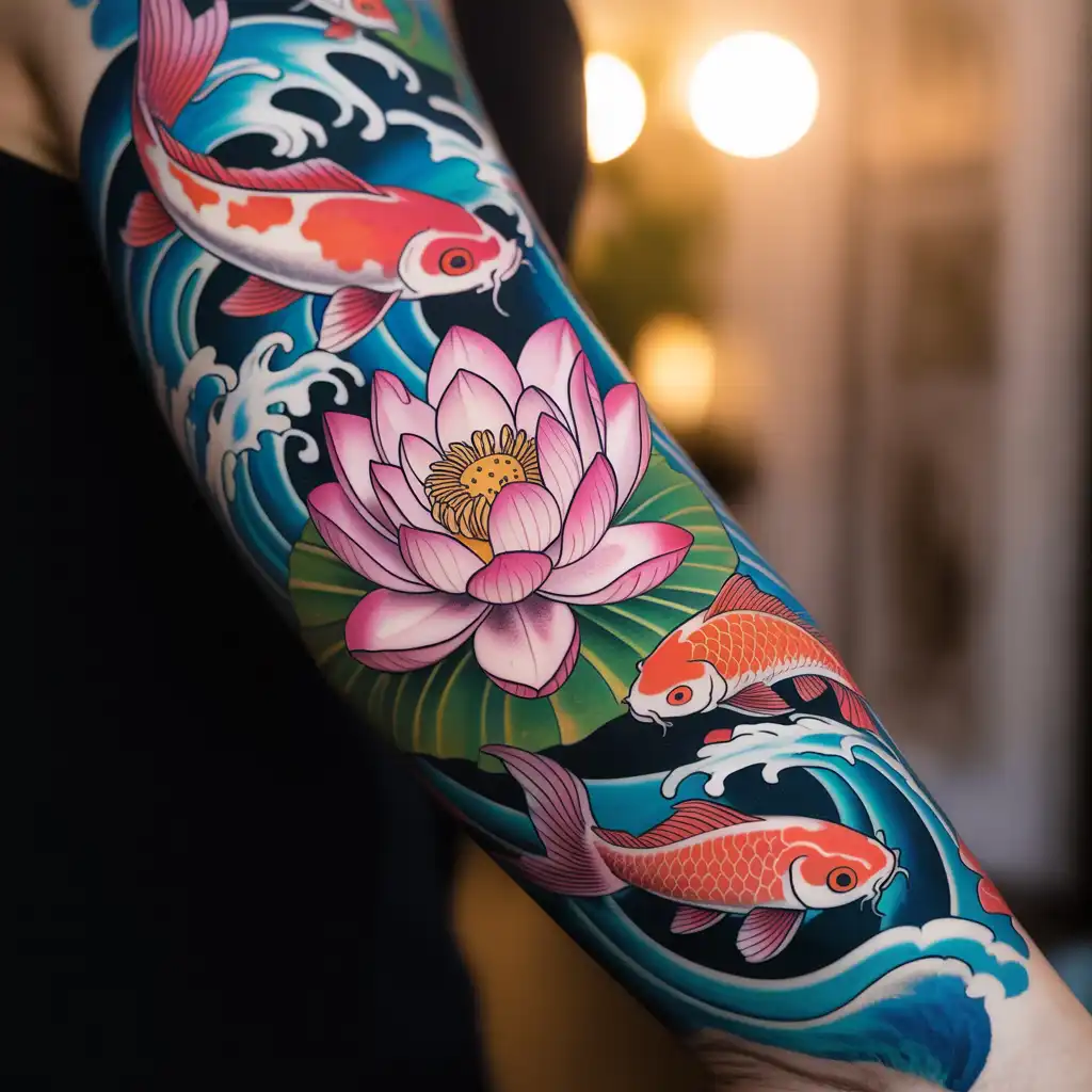 Lotus And Koi Fish Tattoo
