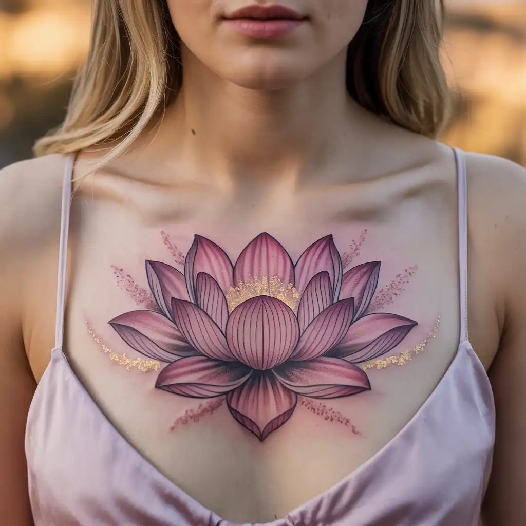 Lotus Chest Tattoo