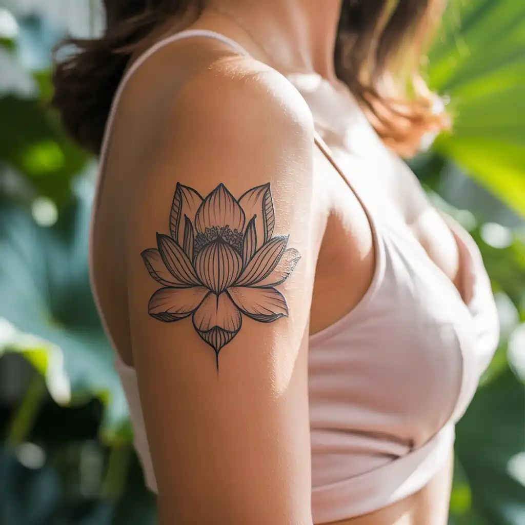 Lotus Flower Upper Arm Tattoo