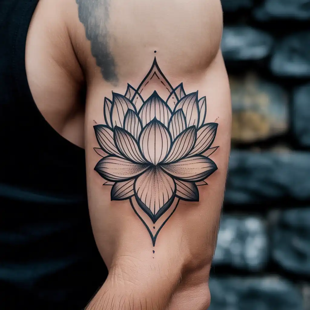 Lotus Flower with Geometric Lines