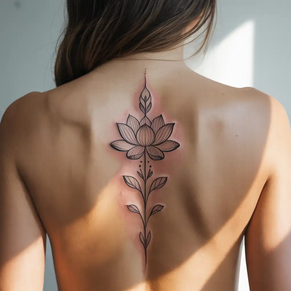 Lotus Spine Tattoo
