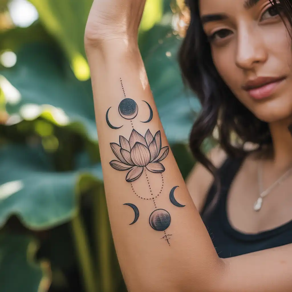 Lotus With Moon Phases Tattoo