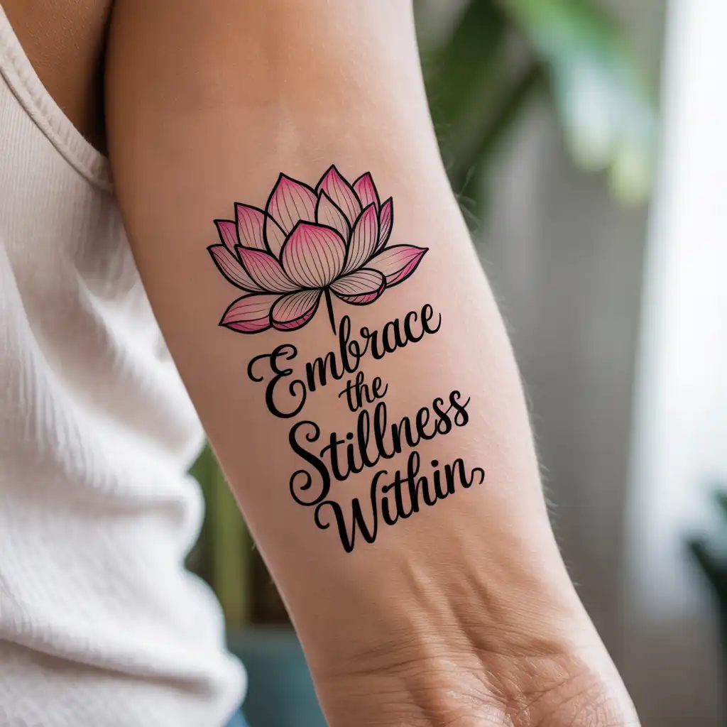 Lotus With Quote Tattoo
