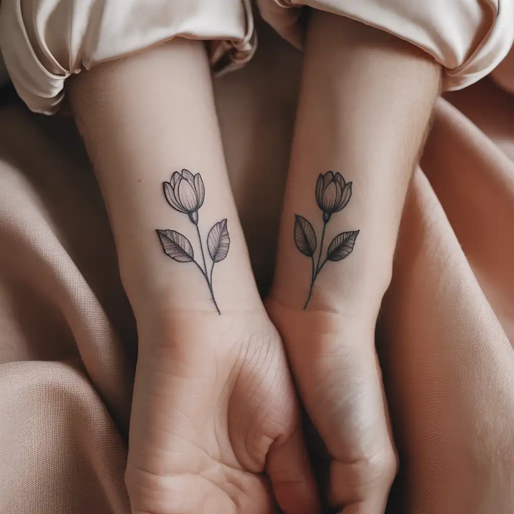 Matching Flower Bud Tattoos
