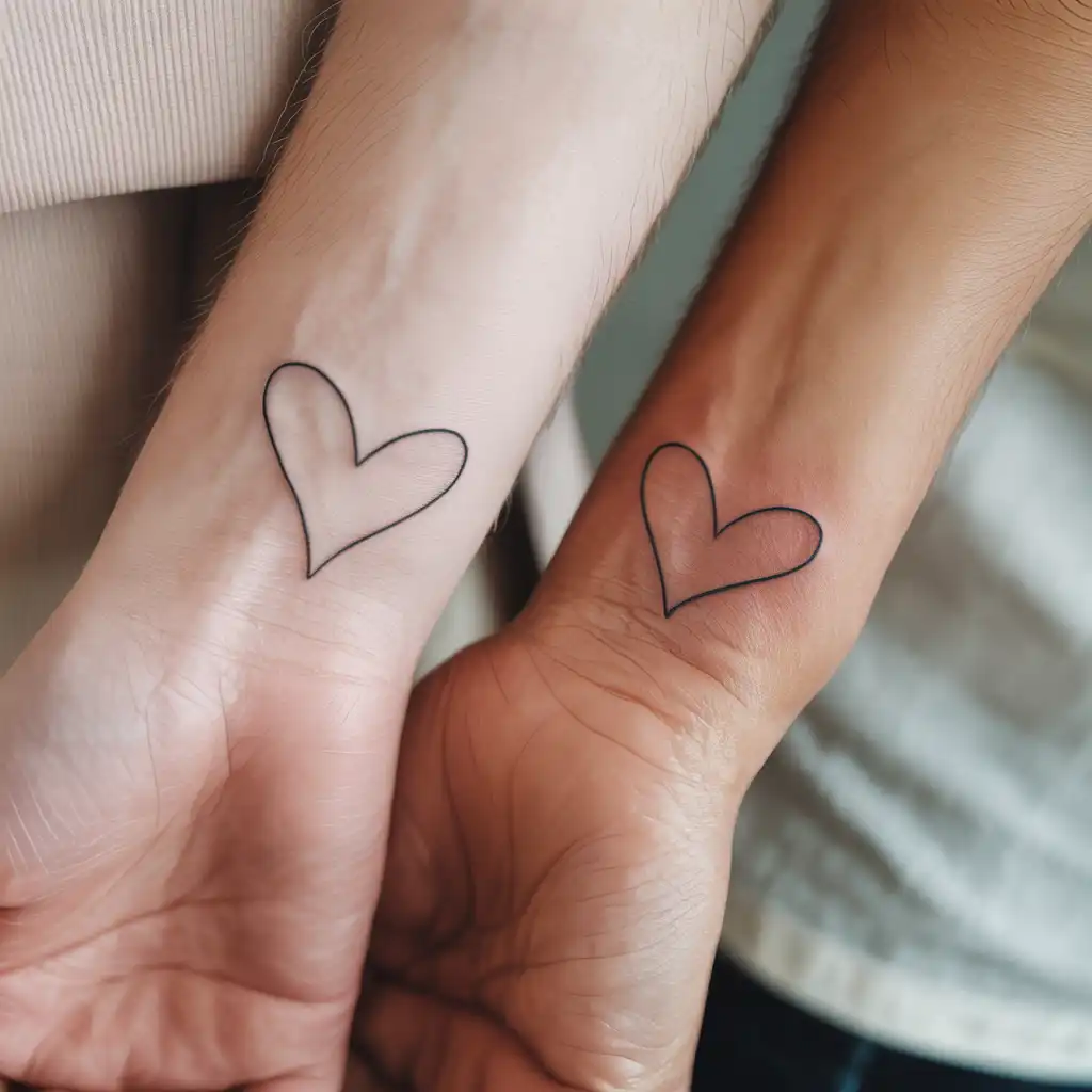 Matching Heart Outline Tattoos