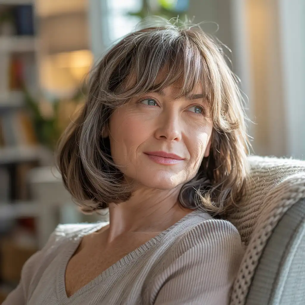 Medium Cut with Curtain Bangs