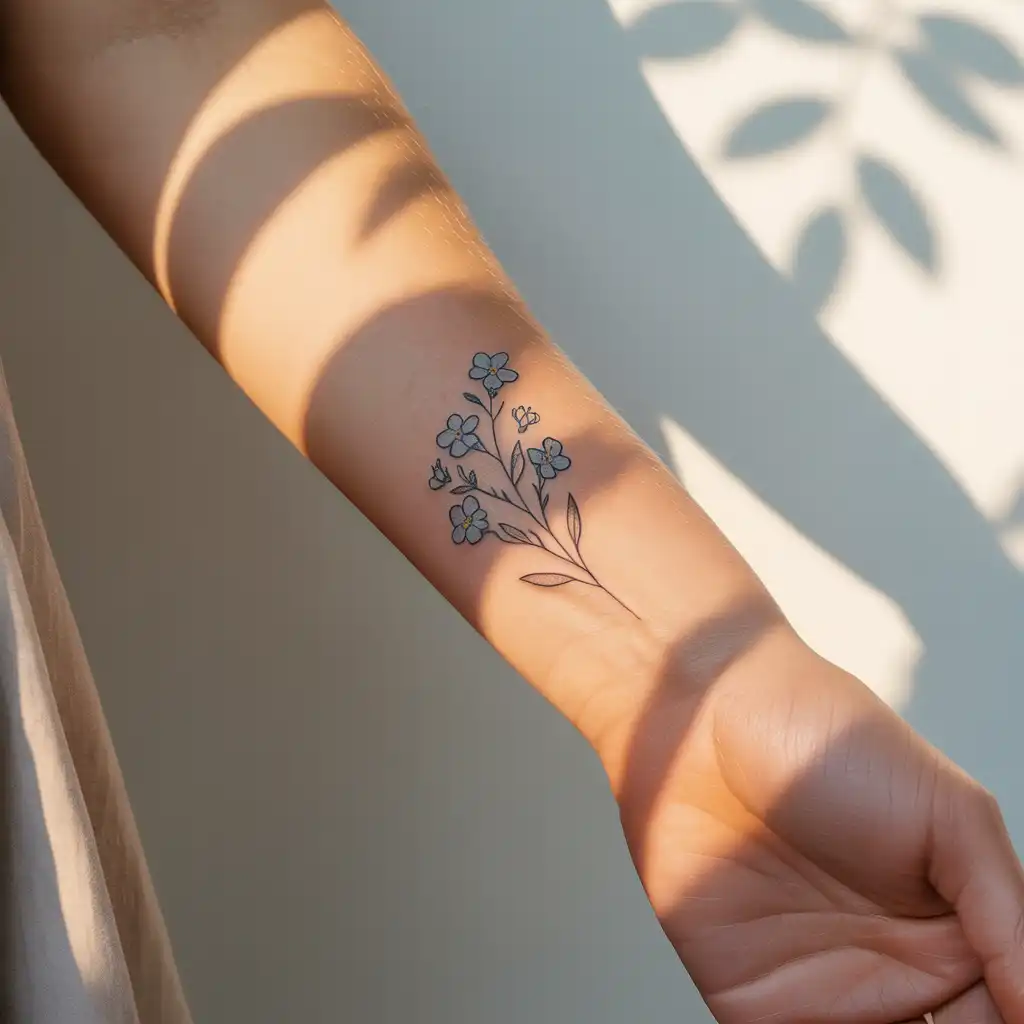 Minimal Birth Flower Lower Arm Tattoo