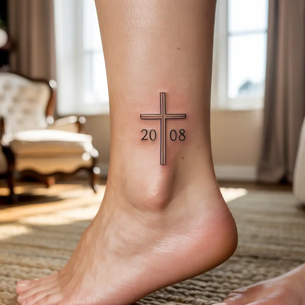 Minimal Cross with Date Inscription