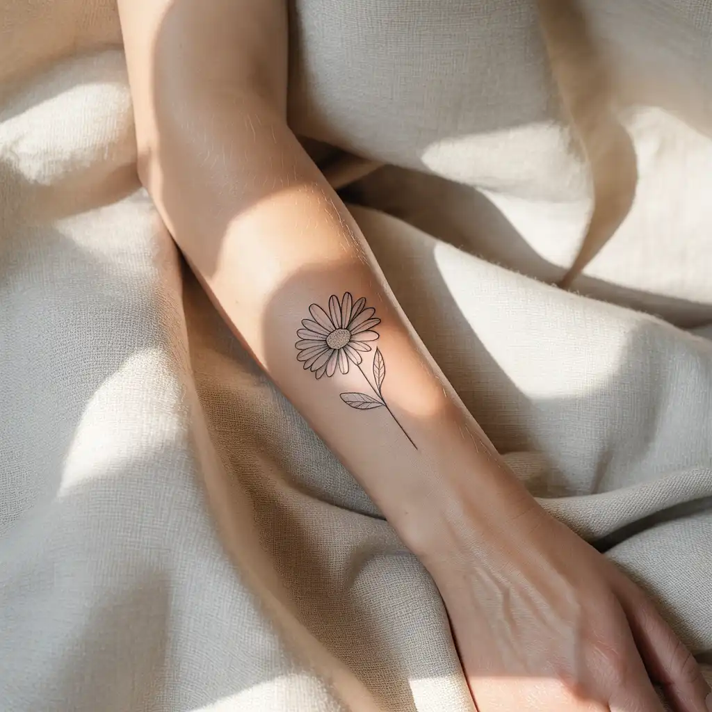 Minimal Daisy Lower Arm Tattoo