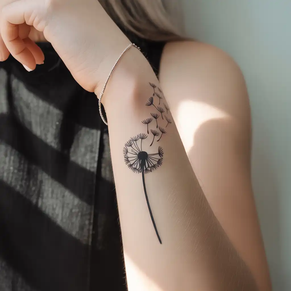 Minimal Dandelion Wrist Tattoo