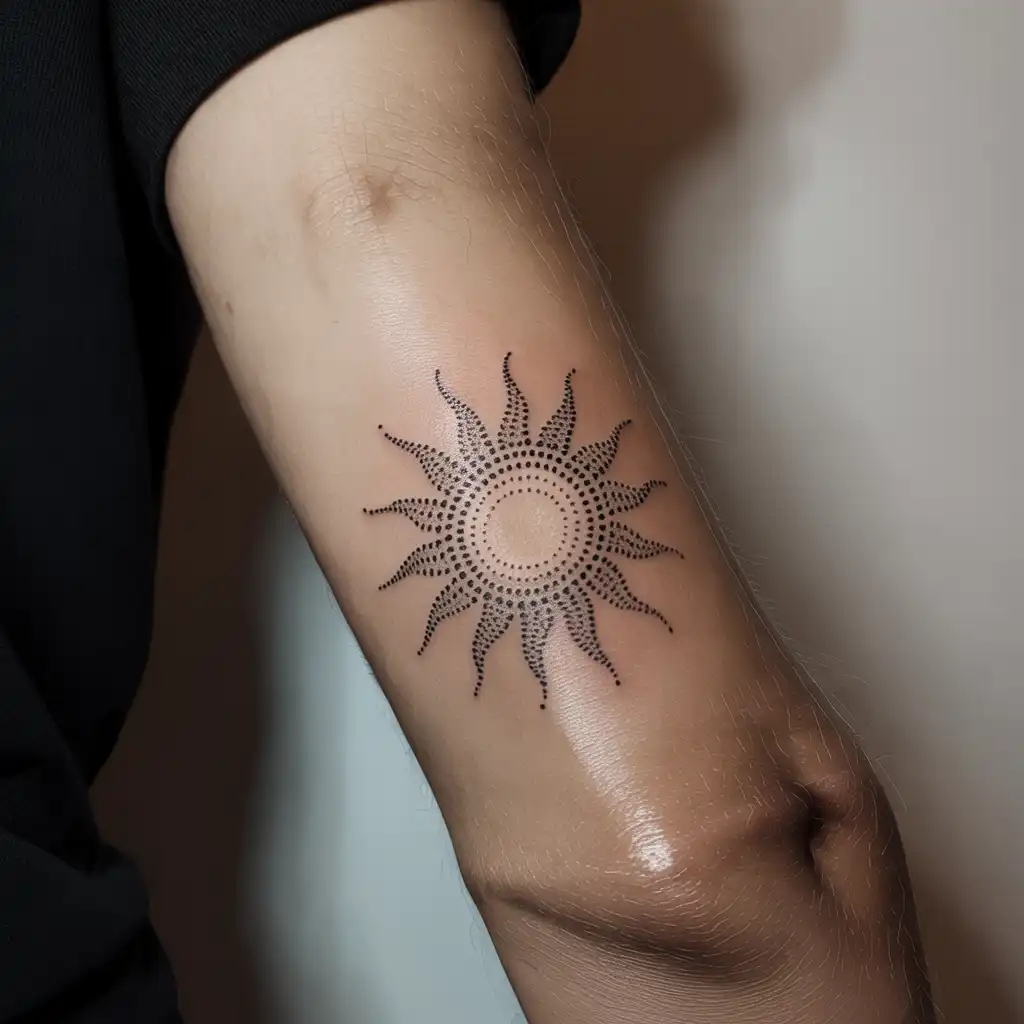 Minimal Dotted Sun Tattoo