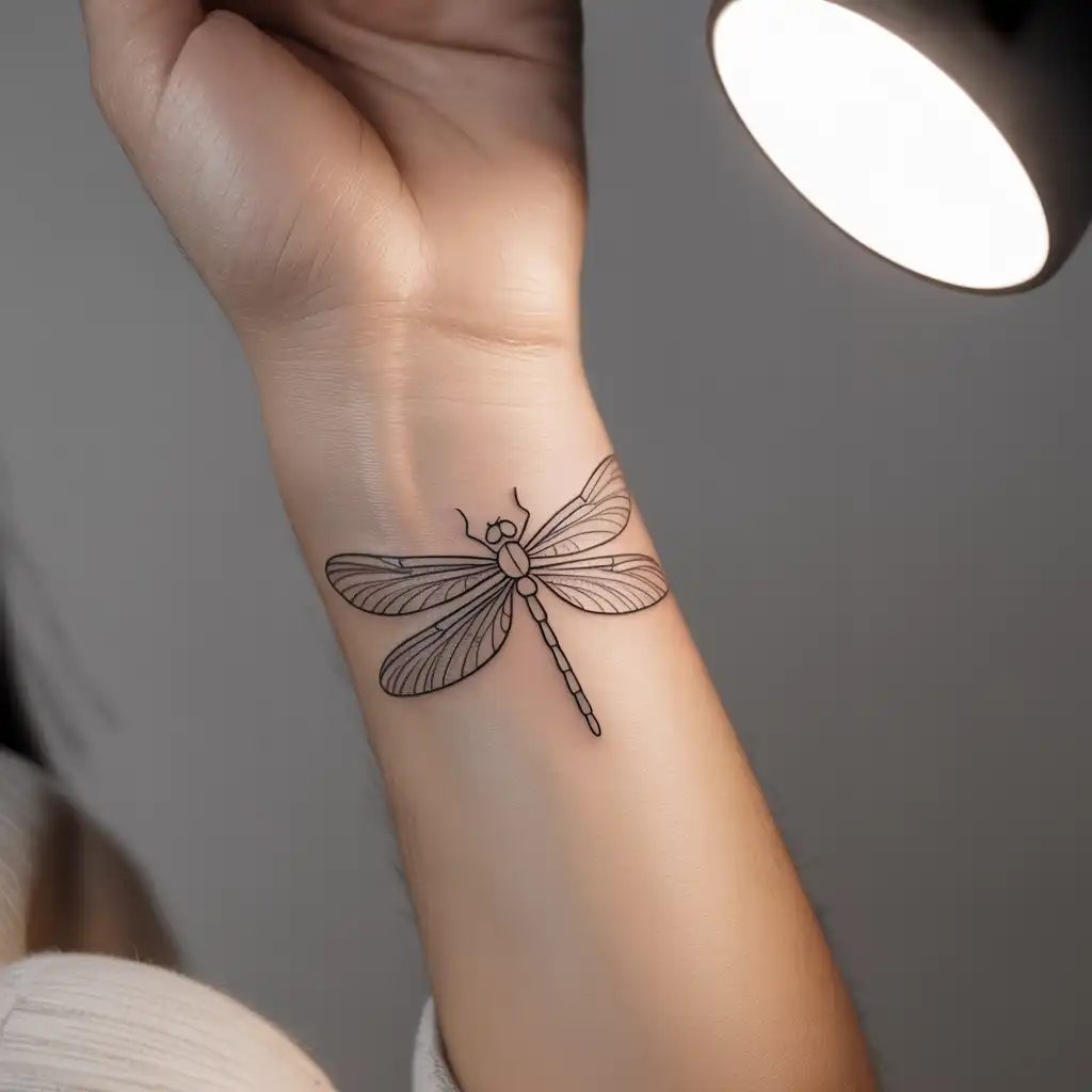 Minimal Fine-Line Dragonfly Tattoo