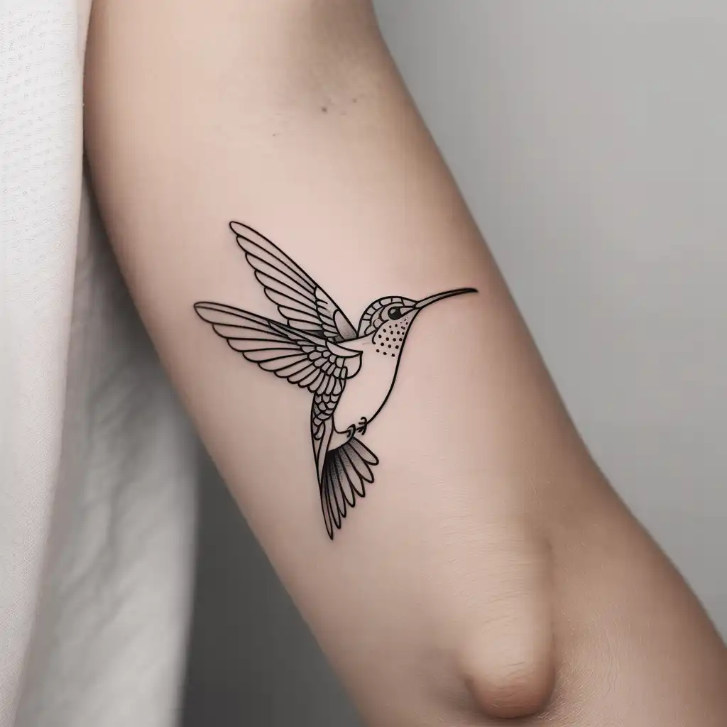 Minimal Flying Hummingbird Tattoo