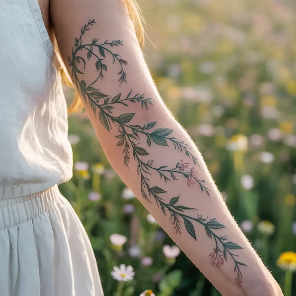 Minimal Green Vine Tattoo
